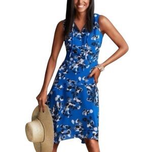CAbi Untamed Electric/Black/White Blue Print Dress Style 5576 Sz Medium